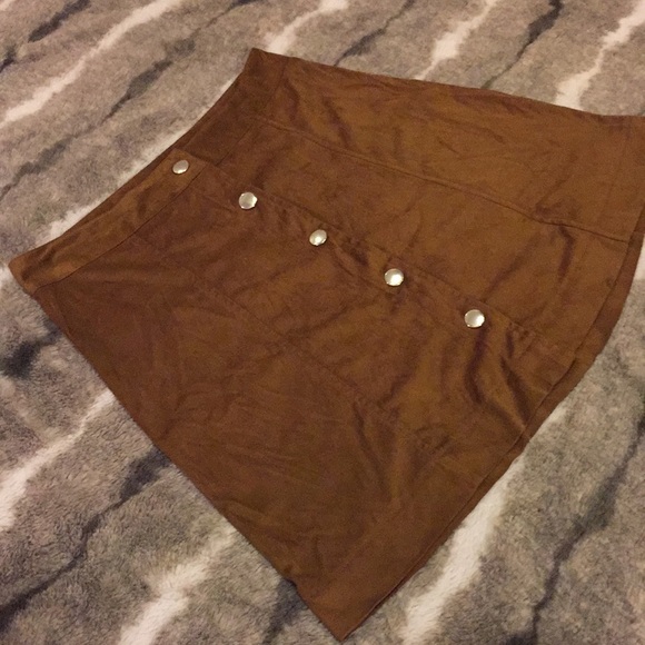 Brown Suede Button Skirt - Picture 2 of 2